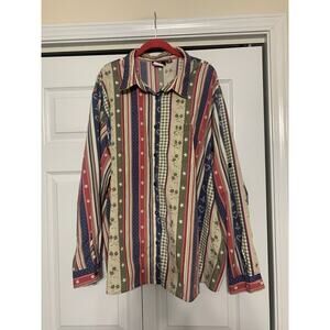 Vintage Tapestry Button Up Farmhouse Americana Cottagecore Mixed Print Size 32